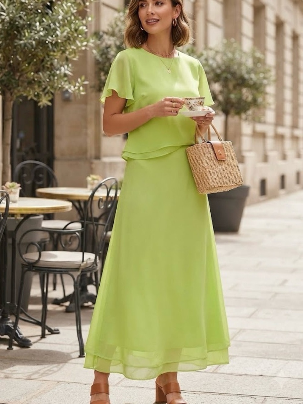 Ell Jay Collection Juicy Lime Green Two-Piece Set - Skirt and Top Blouse Set 14